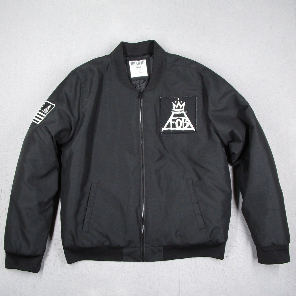 Fall Out Boy Manhead Mens XL Black Bomber Jacket This Is Our Culture Band Merch